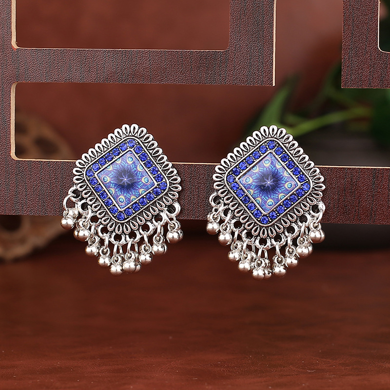 Ethnic Indian Fashion - Orecchini pendenti in lega quadrata color