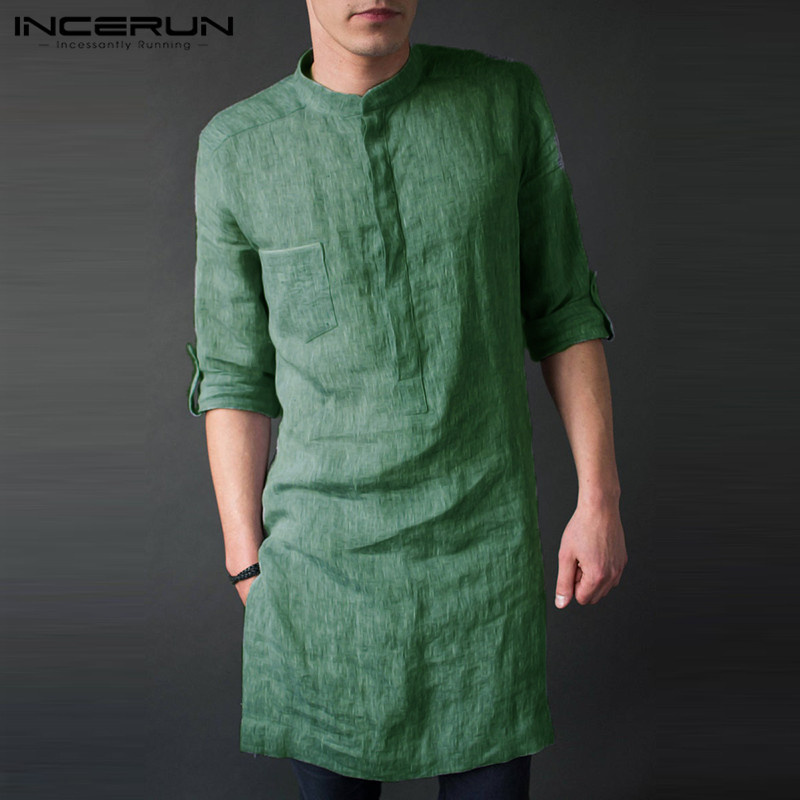 Kurta Men Cotton - INCERUN Manica Lunga da Uomo Midi