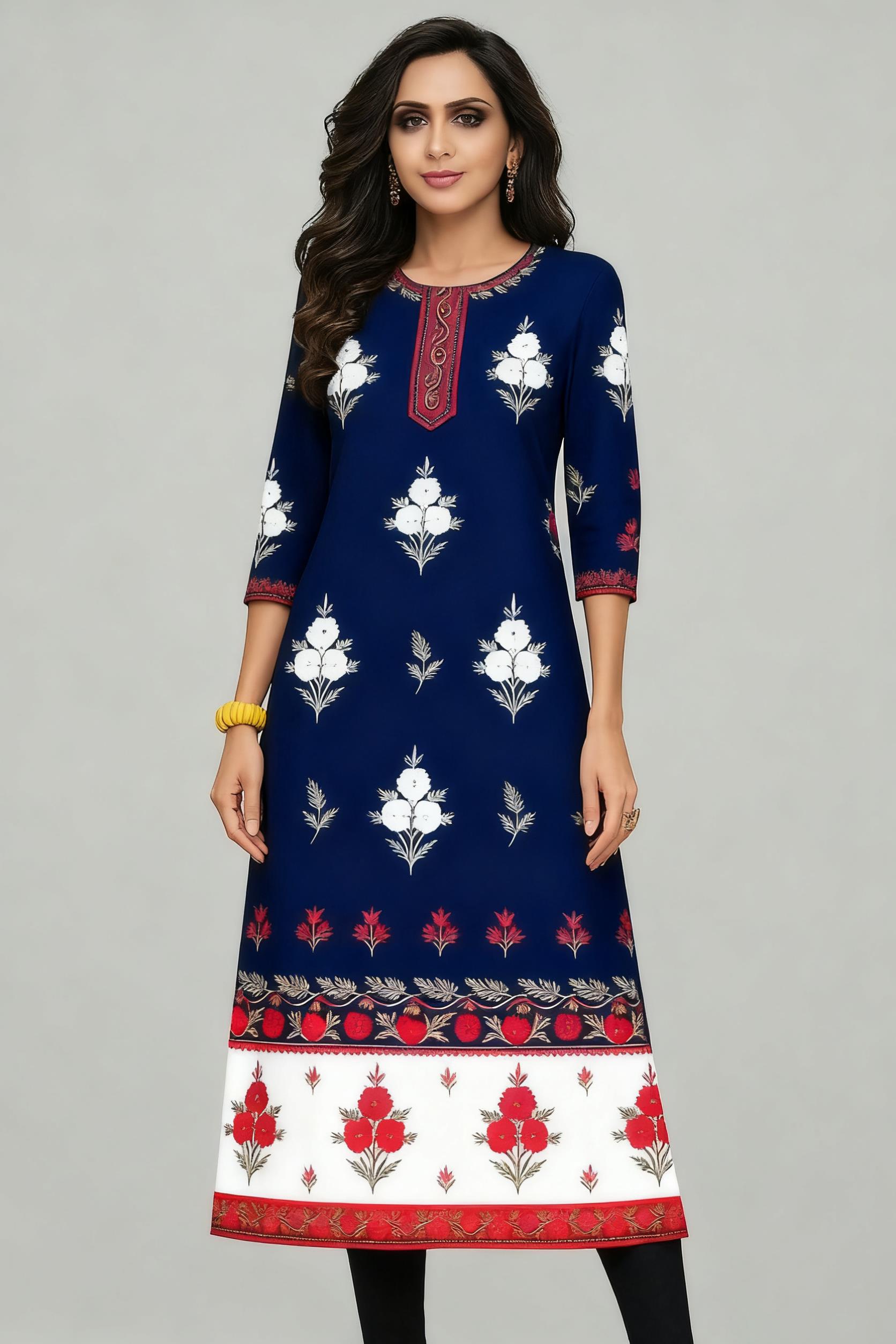 Ethnic Fashion Kurtis - Musulmano Kurt Flowers Moda femminile Comodo