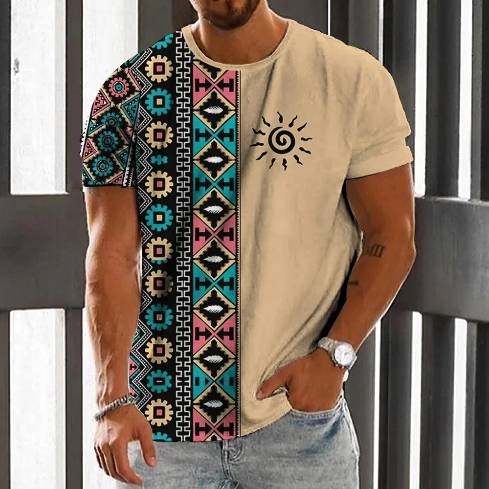 Men'S Ethnic Fashion Trends - T-shirt da uomo stile etnico vintage