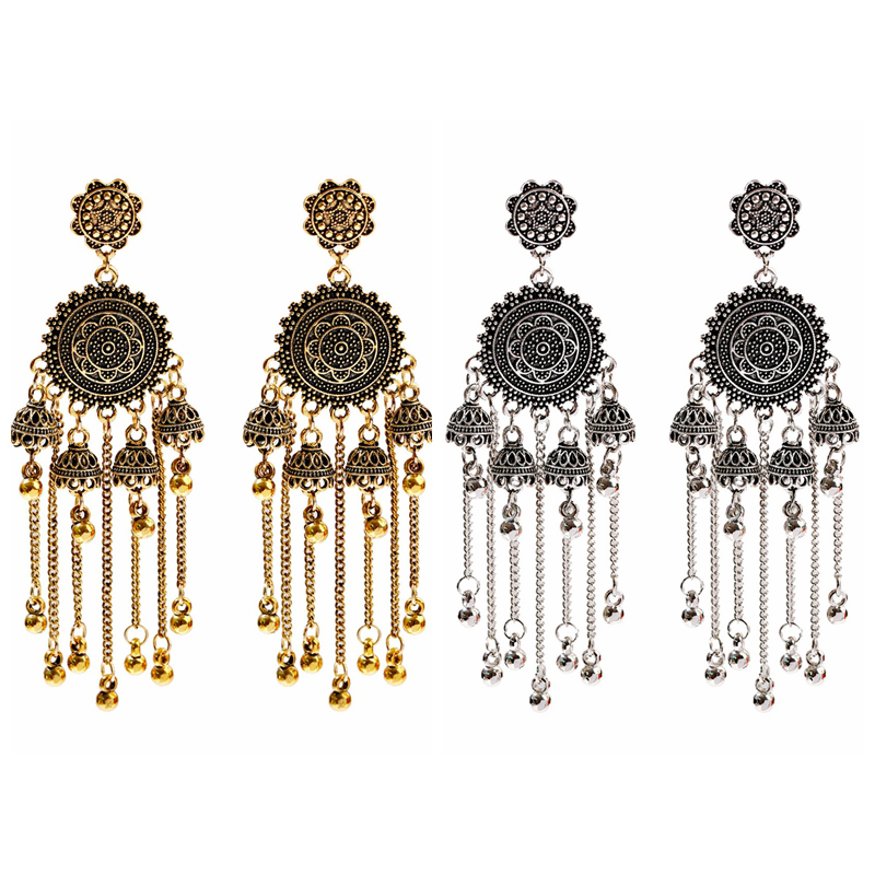 Ethnic Indian Fashion - Orecchini pendenti con nappa a campana